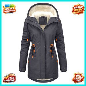 Winter Quilted Down Parka Fleece Lined Puffer Jacket Adjustable Hood Warm